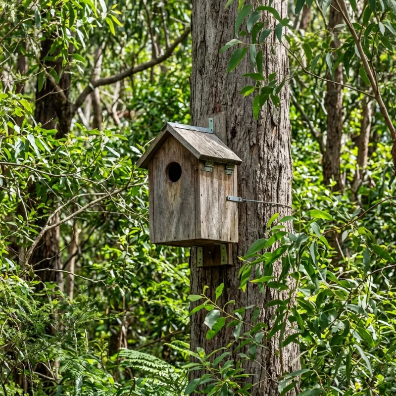 Animal nesting box installed as a humane alternative to a Sunshine West roof cavity