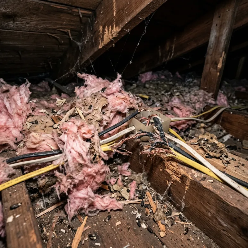 Contaminated ceiling insulation being assessed in a Sunshine West roof space