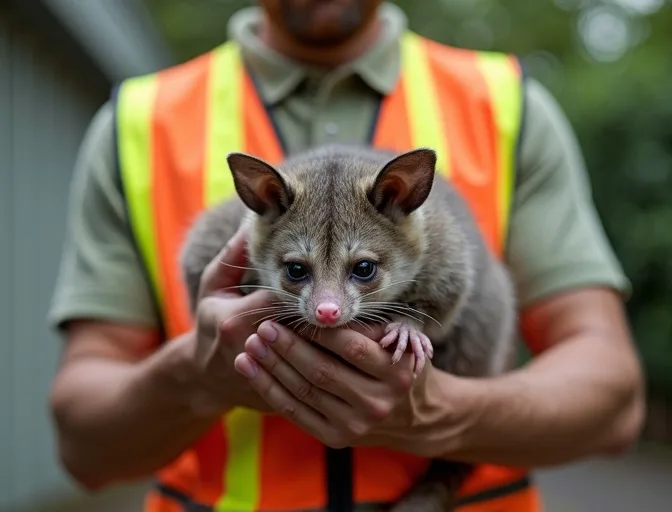 Animal handler safely recovering a deceased possum in Sunshine West